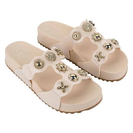 Chinelo Slide Feminino Zaxy Charms - 19429 - Off White Medio - Atacado