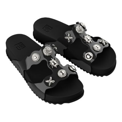 Chinelo Slide Feminino Zaxy Charms - 19429 - Preto/prata - Atacado