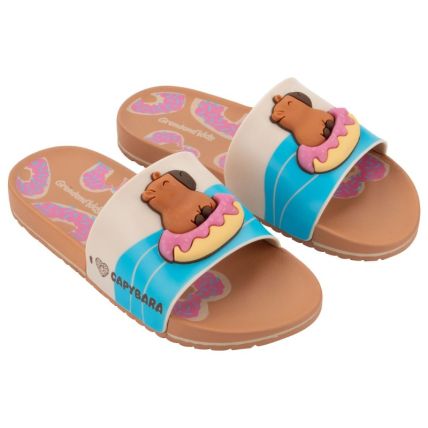 Chinelo Slide Infantil Azul Capi Mania - 23454 - Marrom/bege/rosa - Atacado