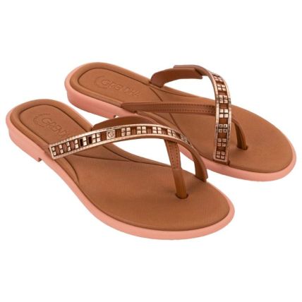 Rasteira Feminina Grendha Mais Confronto Requinte - 19352 - Marrom Pecan Peonia - Atacado