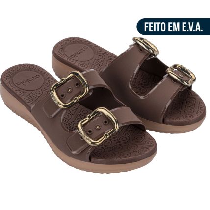 Chinelo Slide Feminino Azaleia Alicia - 19381 - Marrom Urso/marrom Mocca - Atacado