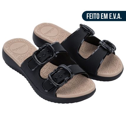 Chinelo Slide Feminino Azaleia Alicia - 19381 - Preto/bege Cupuaçu - Atacado