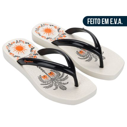 Chinelo Feminino Ipanema Pluma Print - 27503 - Bege/preto/laranja - Atacado