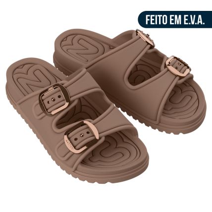 Chinelo Slide Feminino Zaxy Partner Air - 19416 - Marrom Mocca/bronze - Atacado
