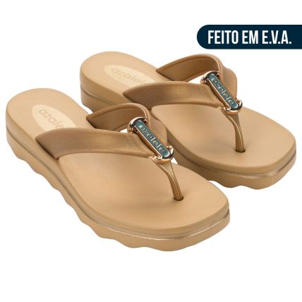 Tamanco Feminino Azaleia Gi - 19427 - Dourado/bege Mel - Atacado
