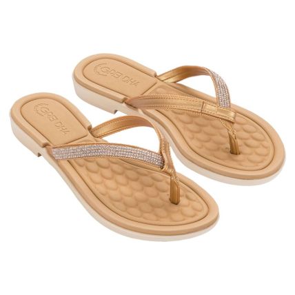 Rasteira Feminino Grendha Mais Conforto Brilho - 19487 - Ouro Rico - Atacado