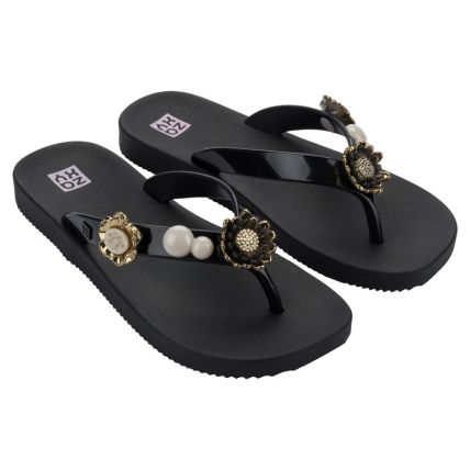 Chinelo Feminino Zaxy Flip - 19462 - Preto/flor - Atacado
