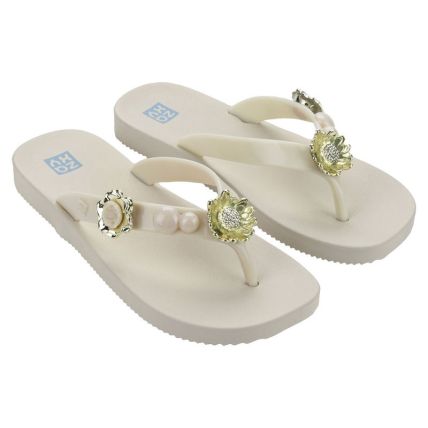 Chinelo Feminino Zaxy Flip - 19462 - Off White Claro/flor - Atacado