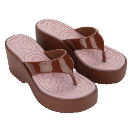 Tamanco Feminino Zaxy Party - 19439 - Marrom Cacau/rosa - Atacado