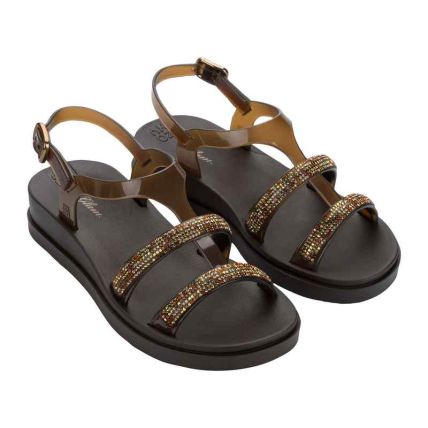 Sandalia Feminino Zaxy Glam New - 19438 - Marrom Cafe Transparente - Atacado
