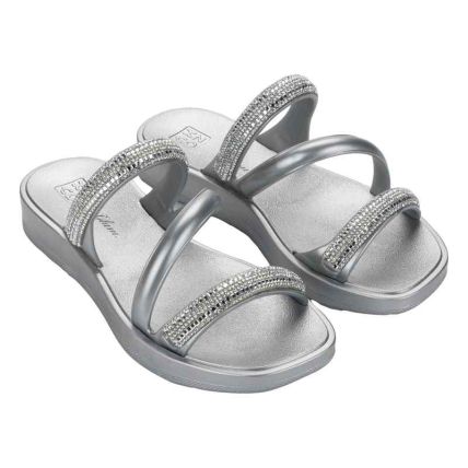 Chinelo Slide Feminino Zaxy Glam - 19457 - Prata Luz - Atacado