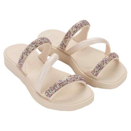 Chinelo Slide Feminino Zaxy Glam - 19457 - Off White Medio - Atacado