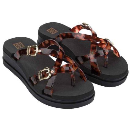Chinelo Slide Feminino Zaxy Strips - 19525 - Tartaruga/preto - Atacado