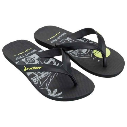 Chinelo Masculino Rider Feel Graphics - 12790 - Preto/cinza/amarelo - Atacado