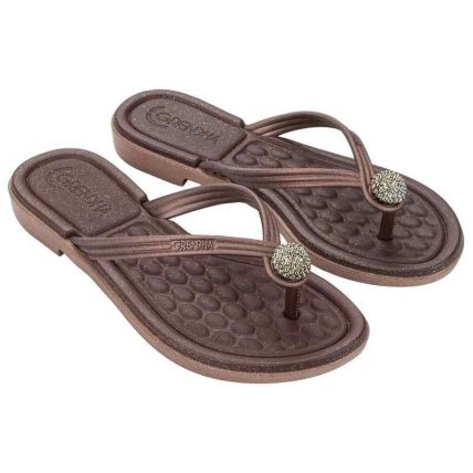 Rasteira Feminino Grendha Mais Conforto Fascinio - 19509 - Marrom Urso Metal - Atacado