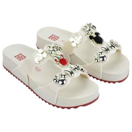 Chinelo Slide Feminino Zaxy Disney Charms - 19459 - Off White Claro - Atacado