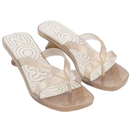 Tamanco Feminino Zaxy Hit Kitten Heel - 19528 - Off White Medio/glitter - Atacado