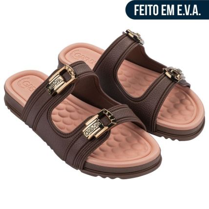 Chinelo Slide Feminino Grendha Mais Conforto Atitude - 19529 - Marrom Cacau - Atacado