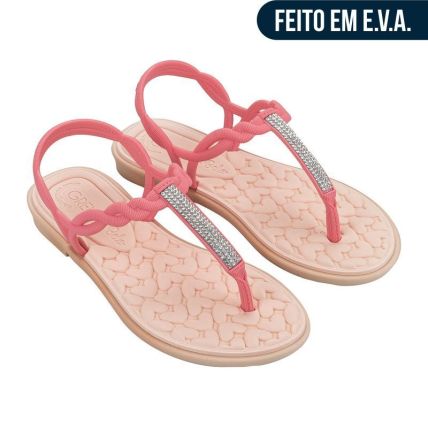Sandalia Feminino Grendha Bela Mais Conforto Encantadora - 19523 - Goiaba/bege Milão - Atacado