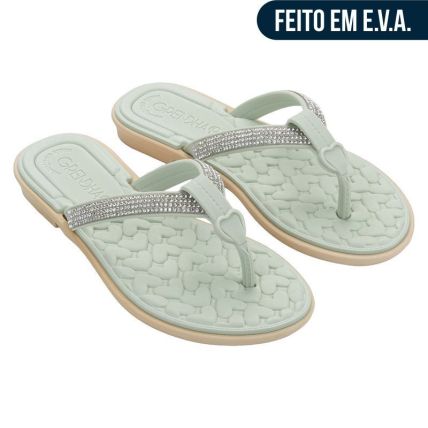 Rasteira Feminino Grendha Bela Mais Conforto Brilho - 19505 - Verde Chá - Atacado 