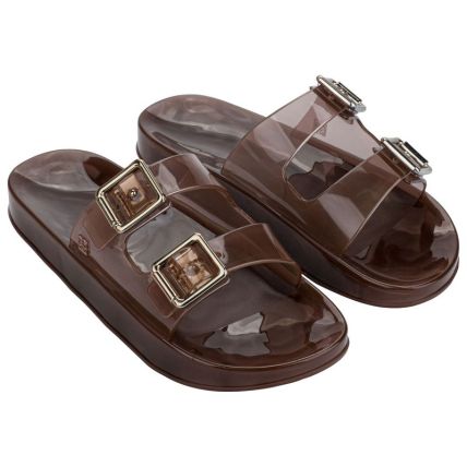 Chinelo Slide Feminino Zaxy Jelly Partner - 19548 - Marrom Urso Transparente - Atacado