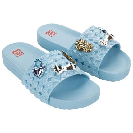 Chinelo Slide Feminino Zaxy Pins - 19358 - Azul Lua - Atacado