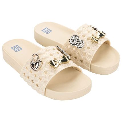 Chinelo Slide Feminino Zaxy Pins - 19358 - Off White Medio - Atacado