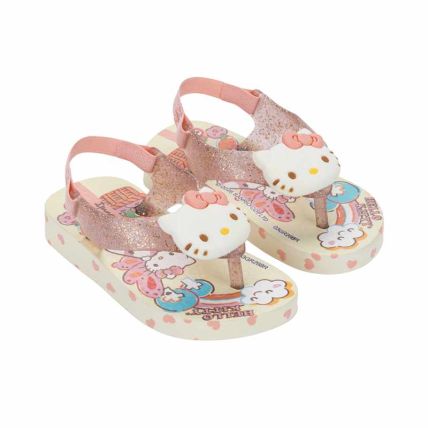Chinelo Baby Ipanema Hello Kitty Funny - 27435 - Bege/glitter/rosa - Atacado