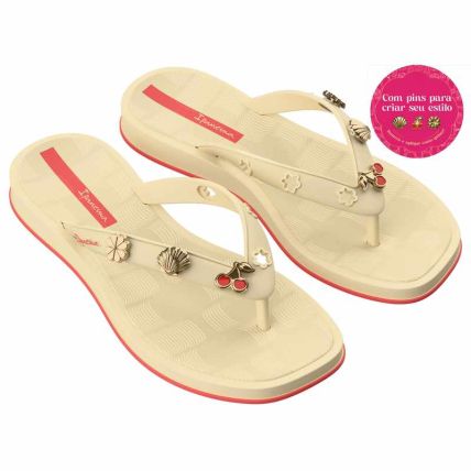 Chinelo Feminino Ipanema Pin Mania - 27603 - Bege/vermelho - Atacado