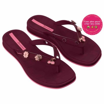 Chinelo Feminino Ipanema Pin Mania - 27603 - Bordo/rosa - Atacado
