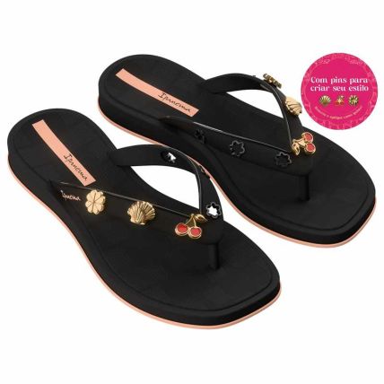 Chinelo Feminino Ipanema Pin Mania - 27603 - Preto/bege - Atacado
