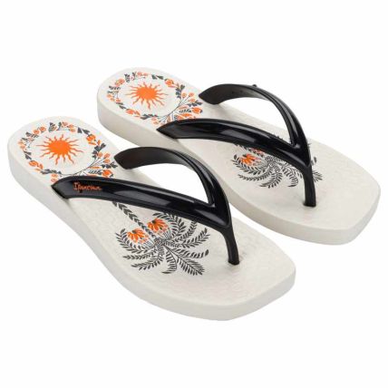 Chinelo Feminino Ipanema Pluma Print - 27503 - Bege/preto/laranja - Atacado