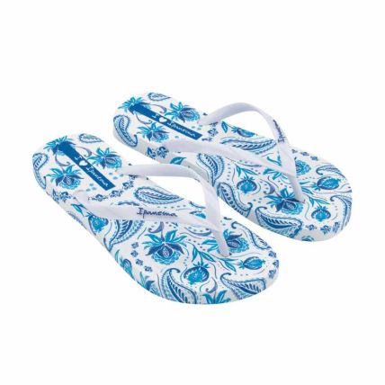 Chinelo Feminino Ipanema Trendy Print - 27452 - Branco/branco/azul - Atacado