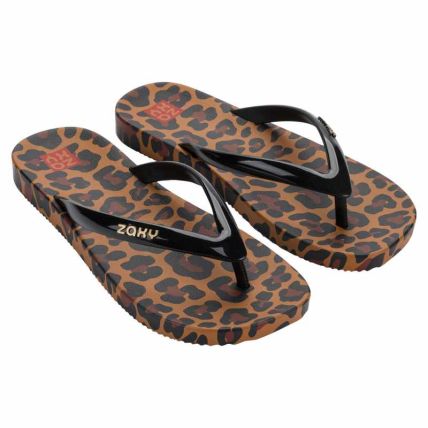 Chinelo Feminino Zaxy Prints - 19517 - Preto/onça - Atacado