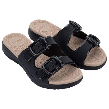 Chinelo Slide Feminino Azaleia Alicia - 19381 - Preto/bege Cupuaçu - Atacado