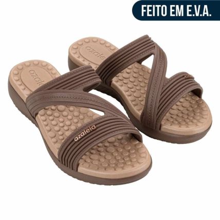 Chinelo Slide Feminino Azaleia Cami - 19472 - Marrom Urso - Atacado