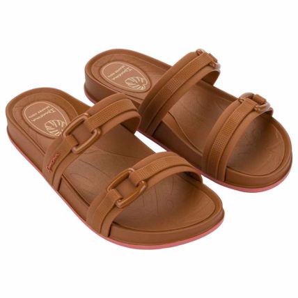 Chinelo Slide Feminino Ipanema Shine - 27571 - Marrom Pecan/rosa - Atacado