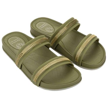 Chinelo Slide Feminino Ipanema Shine Trendy - 27595 - Verde Olivia/bege - Atacado
