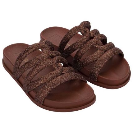 Chinelo Slide Feminino Zaxy Glamour - 19468 - Marrom Cacau/glitter - Atacado