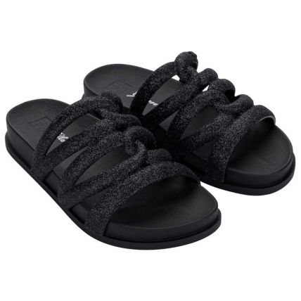 Chinelo Slide Feminino Zaxy Glamour - 19468 - Preto/glitter - Atacado