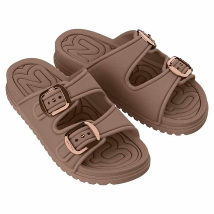 Chinelo Slide Feminino Zaxy Partner Air - 19416 - Marrom Mocca/bronze - Atacado