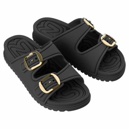 Chinelo Slide Feminino Zaxy Partner Air - 19416 - Preto/ouro - Atacado