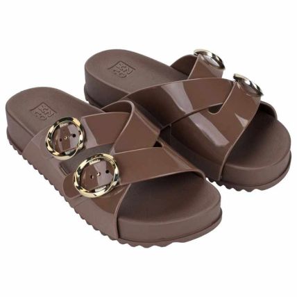 Chinelo Slide Feminino Zaxy Wish - 19369 - Marrom Urso - Atacado