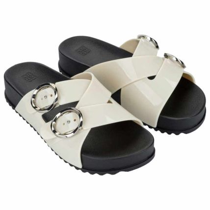 Chinelo Slide Feminino Zaxy Wish - 19369 - Off White/preto - Atacado