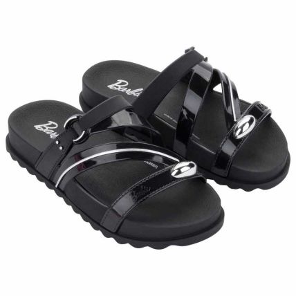 Chinelo Slide Infantil Barbie Deluxe - 23436 - Preto/preto/prata - Atacado