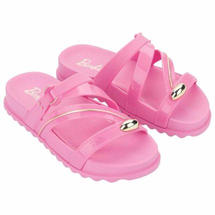 Chinelo Slide Infantil Barbie Deluxe - 23436 - Rosa Medio/rosa - Atacado