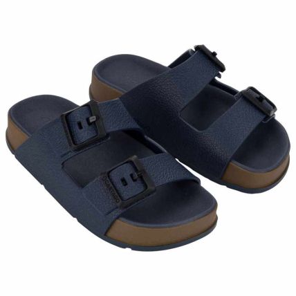 Chinelo Slide Infantil Cartago Milao Plus - 12542 - Marrom/azul Escuro - Atacado