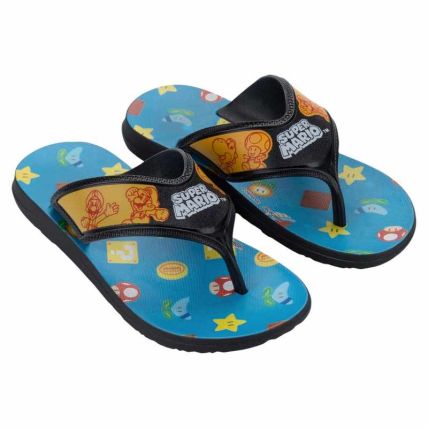 Chinelo Slide Infantil Super Mario Power Up - 23485 - Preto/amarelo/azul - Atacado