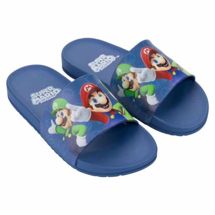 Chinelo Slide Infantil Super Mario View - 23477 - Azul/azul - Atacado