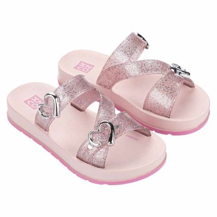 Chinelo Slide Infantil Zaxy Lover - 19418 - Rosa Tule/glitter - Atacado